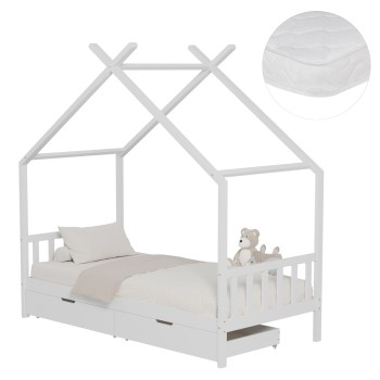 BED WITH MATTRESS KLARICE FK21305.01 PINE WOOD IN WHITE COLOR--MATTRESS 90x190cm