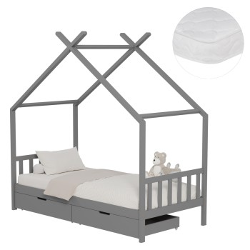 BED WITH MATTRESS KLARICE FK21305.02 PINE WOOD IN GREY COLOR--MATTRESS 90x190cm