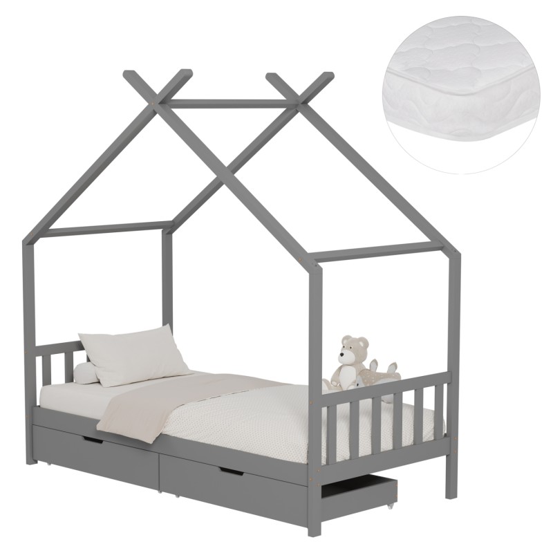 BED WITH MATTRESS KLARICE FK21305.02 PINE WOOD IN GREY COLOR--MATTRESS 90x190cm BED WITH MATTRESS KLARICE FK21305.02 PINE WOOD IN GREY COLOR--MATTRESS 90x190cm