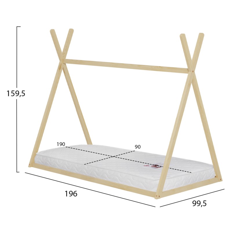 BED WITH MATTRESS MUNK FK21306 PINE WOOD IN NATURAL WOOD COLOR--MATTRESS 90x190cm BED WITH MATTRESS MUNK FK21306 PINE WOOD IN NATURAL WOOD COLOR--MATTRESS 90x190cm