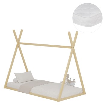 BED WITH MATTRESS MUNK FK21306 PINE WOOD IN NATURAL WOOD COLOR--MATTRESS 90x190cm