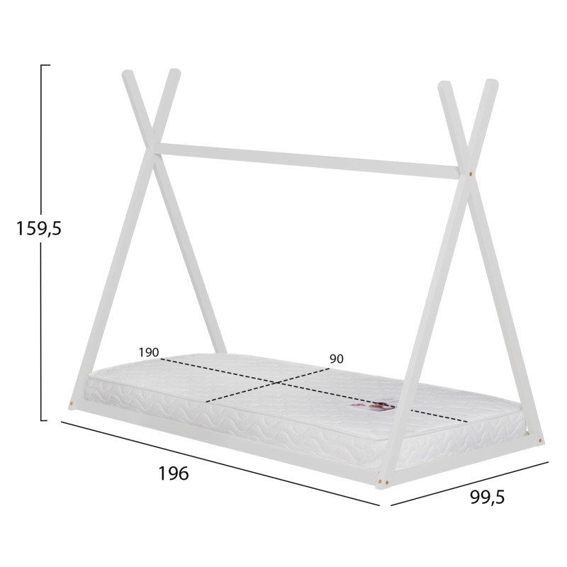 BED WITH MATTRESS MUNK FK21306.01 PINE WOOD IN WHITE COLOR--MATTRESS 90x190cm BED WITH MATTRESS MUNK FK21306.01 PINE WOOD IN WHITE COLOR--MATTRESS 90x190cm