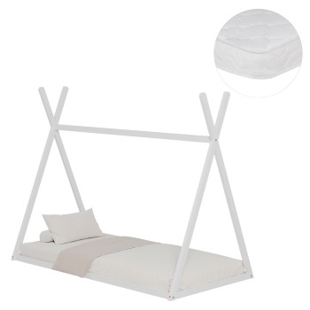 BED WITH MATTRESS MUNK FK21306.01 PINE WOOD IN WHITE COLOR--MATTRESS 90x190cm