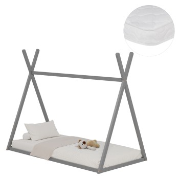 BED WITH MATTRESS MUNK FK21306.02 PINE WOOD IN GREY COLOR--MATTRESS 90x190cm