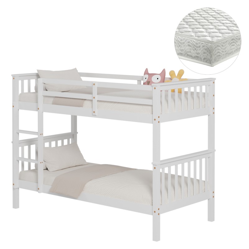 BUNK BED WITH 2 MATTRESSES LANTAI FK21307.01 PINE WOOD IN WHITE--FOR MATTRESSES 90x190cm BUNK BED WITH 2 MATTRESSES LANTAI FK21307.01 PINE WOOD IN WHITE--FOR MATTRESSES 90x190cm