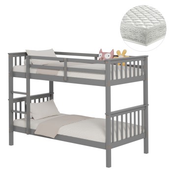 BUNK BED WITH 2 MATTRESSES LANTAI FK21307.02 PINE WOOD IN GREY--FOR MATTRESSES 90x190cm
