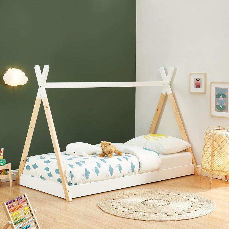 BED WITH MATTRESS MUNK FK21308 PINE WOOD IN NATURAL & WHITE--MATTRESS 90x190cm BED WITH MATTRESS MUNK FK21308 PINE WOOD IN NATURAL & WHITE--MATTRESS 90x190cm