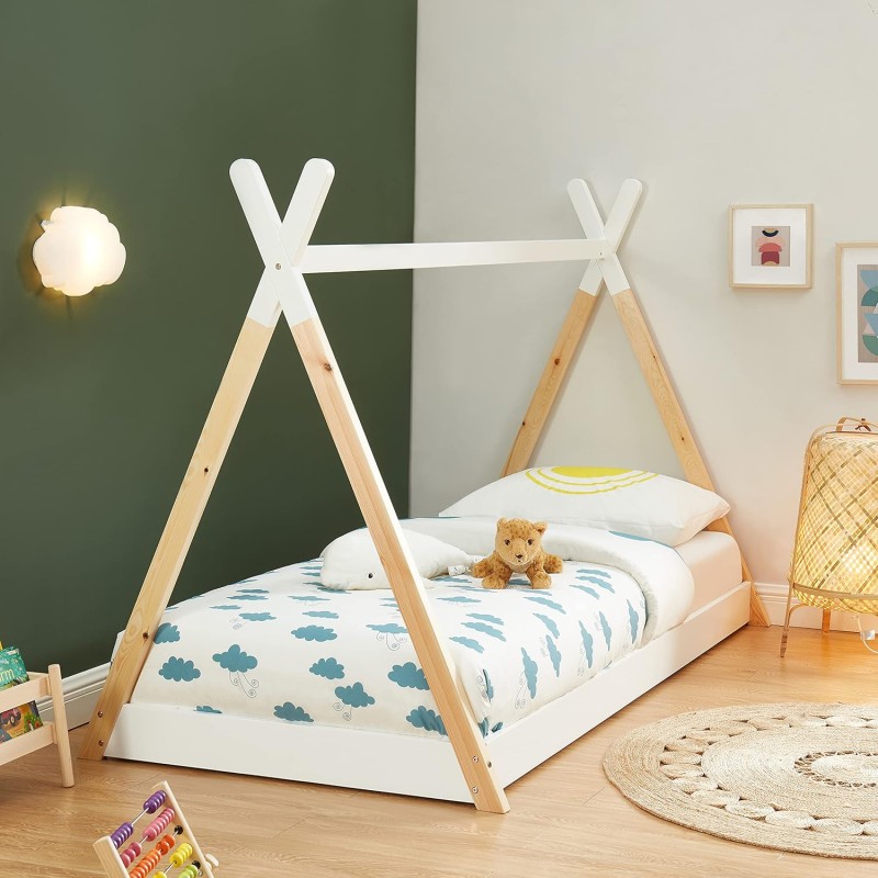 BED WITH MATTRESS MUNK FK21308 PINE WOOD IN NATURAL & WHITE--MATTRESS 90x190cm BED WITH MATTRESS MUNK FK21308 PINE WOOD IN NATURAL & WHITE--MATTRESS 90x190cm