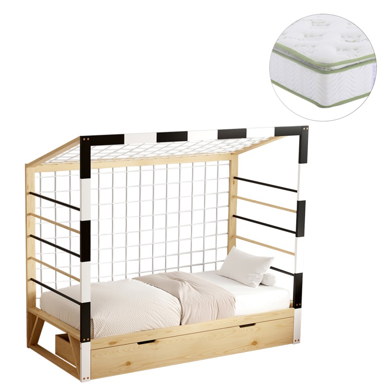 BED WITH MATTRESS GOALIE FK21309 PINE WOOD IN NATURAL-WHITE-BLACK--MATTRESS 90x190cm BED WITH MATTRESS GOALIE FK21309 PINE WOOD IN NATURAL-WHITE-BLACK--MATTRESS 90x190cm