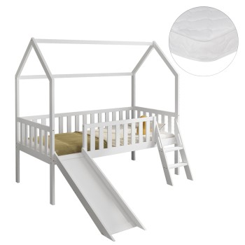 BED WITH SLIDE PHYLLIS FK21310.01 PINE WOOD IN WHITE--WITH MATTRESS 90x190cm