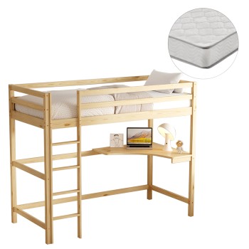BUNK BED WITH DESK AKRON FK21311 PINE WOOD IN NATURAL COLOR--WITH MATTRESS 90x190cm