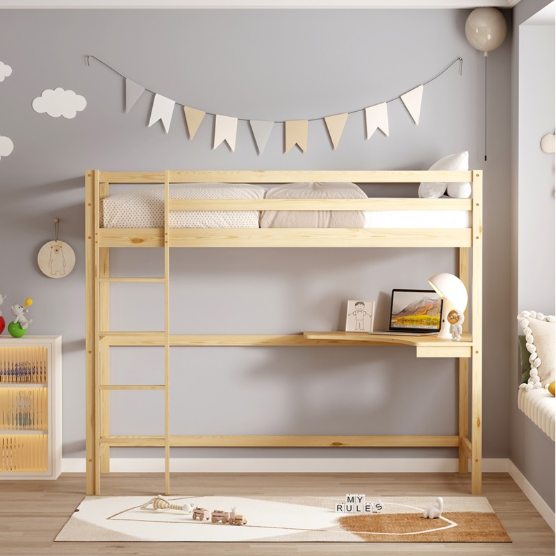 BUNK BED WITH DESK AKRON FK21311 PINE WOOD IN NATURAL COLOR--WITH MATTRESS 90x190cm