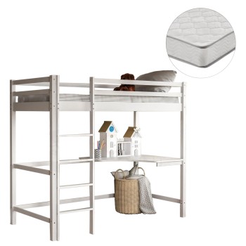 BUNK BED WITH DESK AKRON FK21311.01 PINE WOOD IN WHITE--WITH MATTRESS 90x190cm