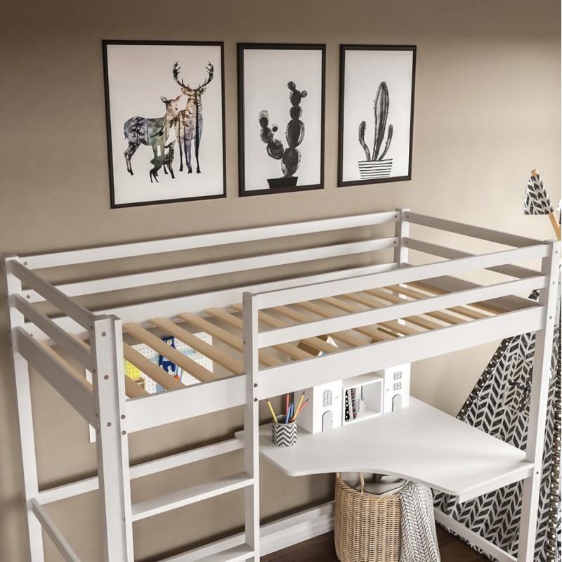 BUNK BED WITH DESK AKRON FK21311.01 PINE WOOD IN WHITE--WITH MATTRESS 90x190cm