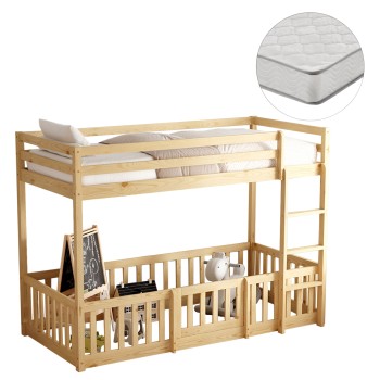 BUNK BED WITH PLAYPARK PLAYKID FK21312 PINE WOOD IN NATURAL COLOR--WITH MATTRESS 90x190cm