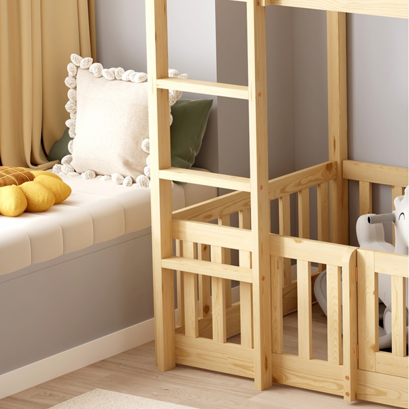BUNK BED WITH PLAYPARK PLAYKID FK21312 PINE WOOD IN NATURAL COLOR--WITH MATTRESS 90x190cm
