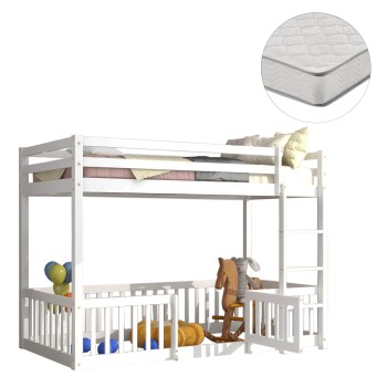 BUNK BED WITH PLAYPARK PLAYKID FK21312.01 PINE WOOD IN WHITE--WITH MATTRESS 90x190cm