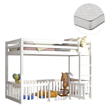 BUNK BED WITH PLAYPARK PLAYKID FK21312.01 PINE WOOD IN WHITE--WITH MATTRESS 90x190cm