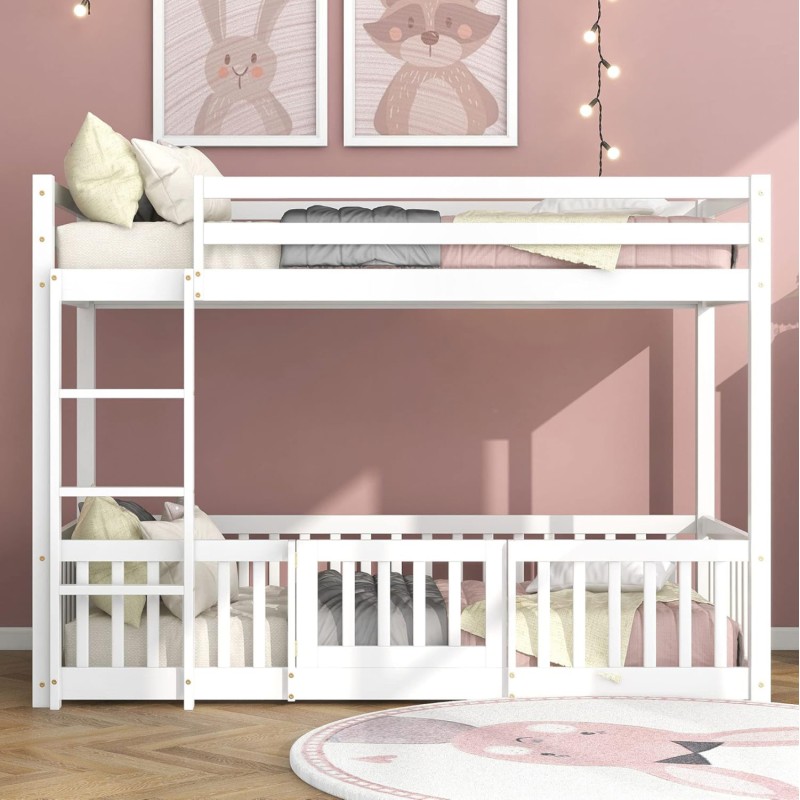 BUNK BED WITH PLAYPARK PLAYKID FK21312.01 PINE WOOD IN WHITE--WITH MATTRESS 90x190cm BUNK BED WITH PLAYPARK PLAYKID FK21312.01 PINE WOOD IN WHITE--WITH MATTRESS 90x190cm