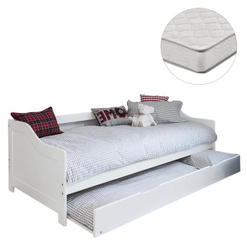SOFABED WITH EXTRA BED TRADDY FK21313 PINE WOOD IN WHITE--WITH 2 MATTRESSES 90x190cm