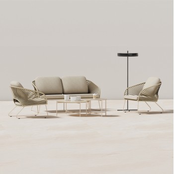 OUTDOOR LOUNGE SET 5PCS VERMONT FK6504.02 METAL-ROPE-GLASS--BEIGE COLOR OUTDOOR LOUNGE SET 5PCS VERMONT FK6504.02 METAL-ROPE-GLASS--BEIGE COLOR