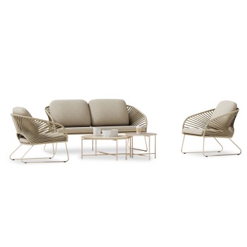 OUTDOOR LOUNGE SET 5PCS VERMONT FK6504.02 METAL-ROPE-GLASS--BEIGE COLOR