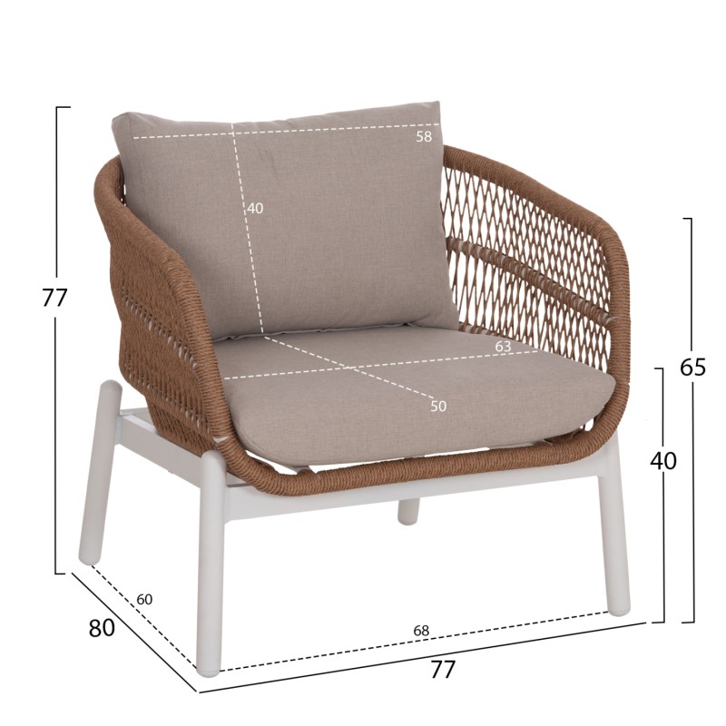 OUTDOOR LOUNGE SET 5PCS MEMFIS FK6470.03 ALUMINUM-ROPE-CERAMIC TOP--WHITE