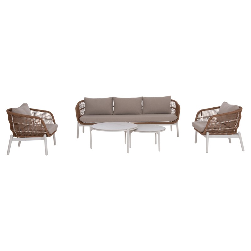 OUTDOOR LOUNGE SET 5PCS MEMFIS FK6470.03 ALUMINUM-ROPE-CERAMIC TOP--WHITE