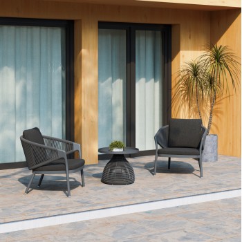 LOUNGE ALUMINUM CHAIR XANTION FK6471.01 WITH ROPE & CUSHIONS--GREY 71.5x77x78Hcm.