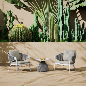 LOUNGE ALUMINUM CHAIR XANTION FK6471.02 WITH ROPE & CUSHIONS--WHITE 71.5x77x78Hcm.