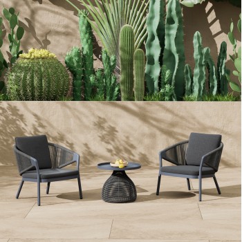 SIDE TABLE ROUND DRISCOLL FK6477.01 GREY ALUMINUM & ROPE Φ55x44Hcm. SIDE TABLE ROUND DRISCOLL FK6477.01 GREY ALUMINUM & ROPE Φ55x44Hcm.