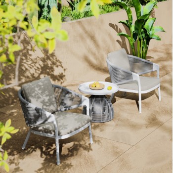 SIDE TABLE ROUND DRISCOLL FK6477.02 CREAM WHITE ALUMINUM-LIGHT GREY ROPE Φ55x44Hcm. SIDE TABLE ROUND DRISCOLL FK6477.02 CREAM WHITE ALUMINUM-LIGHT GREY ROPE Φ55x44Hcm.