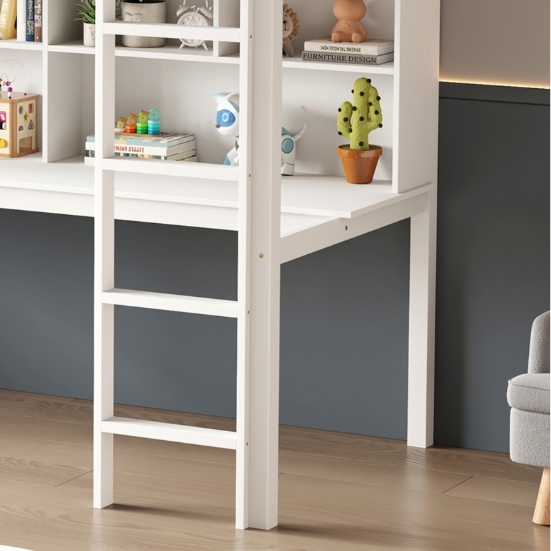 BUNK BED WITH DESK LIBRO FK21317 PINE WOOD IN WHITE--WITH MATTRESS 90x190cm