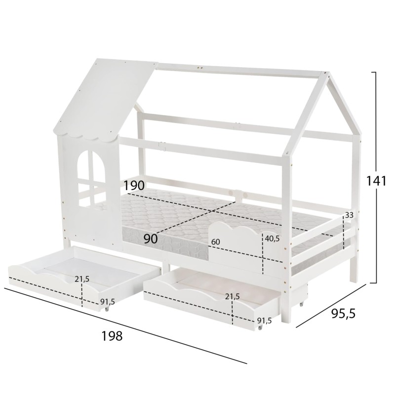 BED WITH MATTRESS DOMER FK21319 PINE WOOD IN WHITE--MATTRESS 90x190cm BED WITH MATTRESS DOMER FK21319 PINE WOOD IN WHITE--MATTRESS 90x190cm