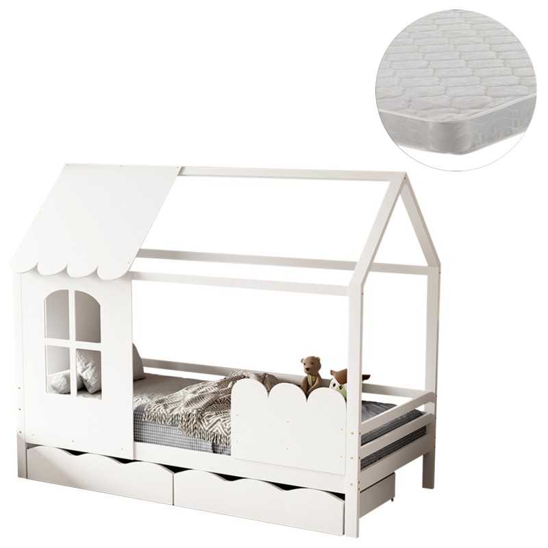 BED WITH MATTRESS DOMER FK21319 PINE WOOD IN WHITE--MATTRESS 90x190cm BED WITH MATTRESS DOMER FK21319 PINE WOOD IN WHITE--MATTRESS 90x190cm