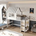 BUNK BED WITH SIDE SHELVES HOMI FK21321 PINE WOOD IN WHITE--FOR MATTRESS 90x190cm.