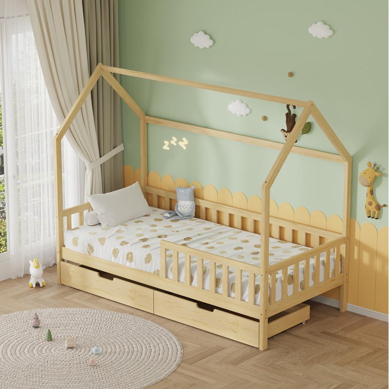 BED WITH DRAWERS PHYLLIS FK21324 PINE WOOD IN NATURAL WOOD COLOR--WITH MATTRESS 90x190cm BED WITH DRAWERS PHYLLIS FK21324 PINE WOOD IN NATURAL WOOD COLOR--WITH MATTRESS 90x190cm