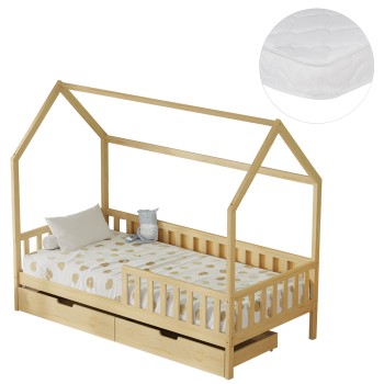 BED WITH DRAWERS PHYLLIS FK21324 PINE WOOD IN NATURAL WOOD COLOR--WITH MATTRESS 90x190cm