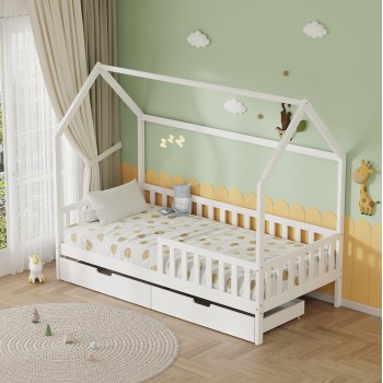 BED WITH DRAWERS PHYLLIS FK21324.01 PINE WOOD IN WHITE--WITH MATTRESS 90x190cm BED WITH DRAWERS PHYLLIS FK21324.01 PINE WOOD IN WHITE--WITH MATTRESS 90x190cm