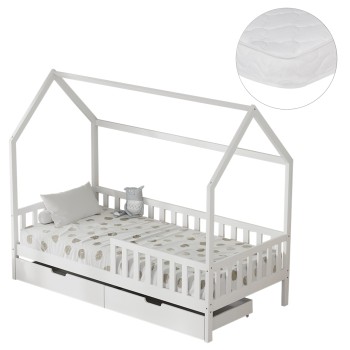 BED WITH DRAWERS PHYLLIS FK21324.01 PINE WOOD IN WHITE--WITH MATTRESS 90x190cm