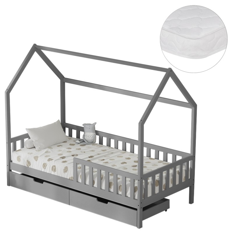 BED WITH DRAWERS PHYLLIS FK21324.02 PINE WOOD IN GREY--WITH MATTRESS 90x190cm BED WITH DRAWERS PHYLLIS FK21324.02 PINE WOOD IN GREY--WITH MATTRESS 90x190cm
