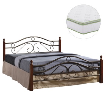 DOUBLE BED WITH MATTRESS CELINA FK21328 METAL & WOOD IN DIRTY OAK--MATTRESS 150x200cm