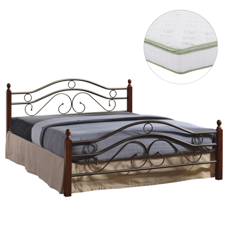 DOUBLE BED WITH MATTRESS CELINA FK21328 METAL & WOOD IN DIRTY OAK--MATTRESS 150x200cm