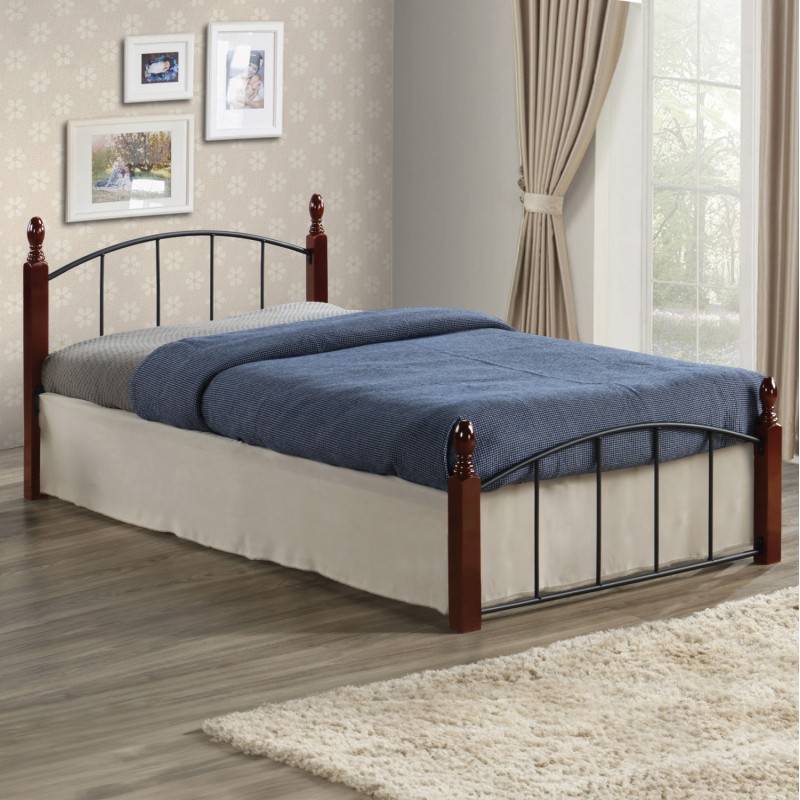 BED WITH MATTRESS MAKAI FK21330 METAL & WOOD IN WALNUT--MATTRESS 90x190cm BED WITH MATTRESS MAKAI FK21330 METAL & WOOD IN WALNUT--MATTRESS 90x190cm