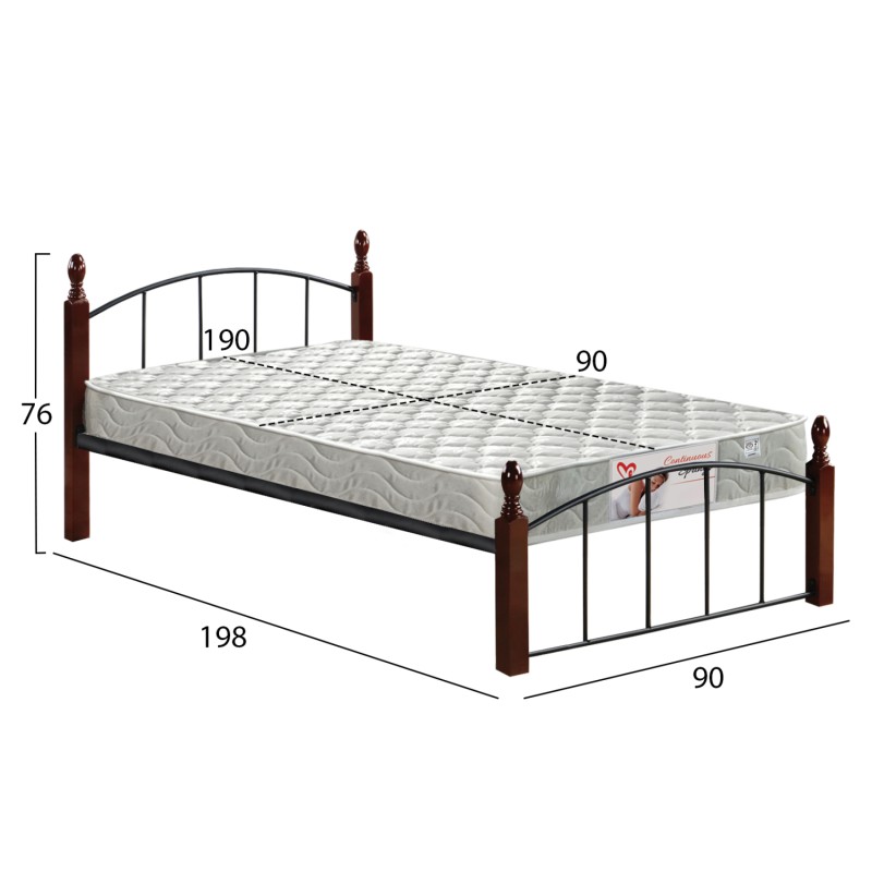 BED WITH MATTRESS MAKAI FK21330 METAL & WOOD IN WALNUT--MATTRESS 90x190cm BED WITH MATTRESS MAKAI FK21330 METAL & WOOD IN WALNUT--MATTRESS 90x190cm