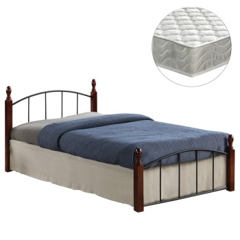 BED WITH MATTRESS MAKAI FK21330 METAL & WOOD IN WALNUT--MATTRESS 90x190cm