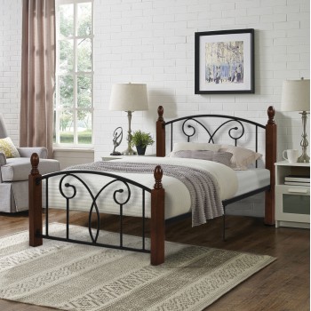 BED WITH MATTRESS SUZIE FK21331 METAL & WOOD IN WALNUT--MATTRESS 90x190cm BED WITH MATTRESS SUZIE FK21331 METAL & WOOD IN WALNUT--MATTRESS 90x190cm