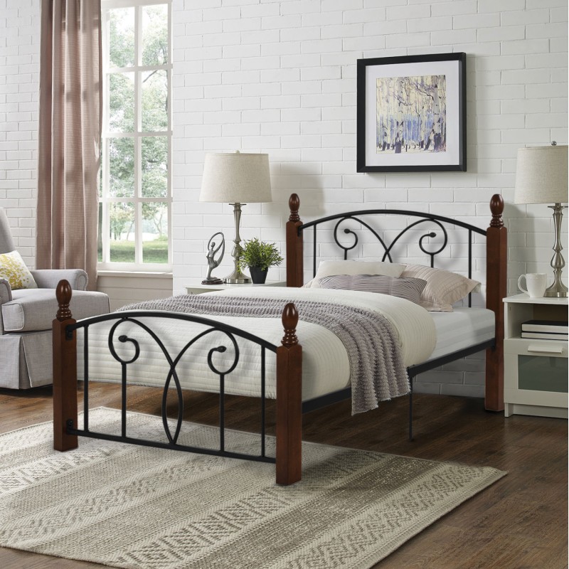 BED WITH MATTRESS SUZIE FK21331 METAL & WOOD IN WALNUT--MATTRESS 90x190cm