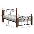 BED WITH MATTRESS SUZIE FK21331 METAL & WOOD IN WALNUT--MATTRESS 90x190cm