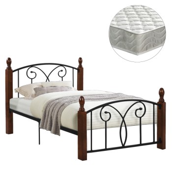 BED WITH MATTRESS SUZIE FK21331 METAL & WOOD IN WALNUT--MATTRESS 90x190cm